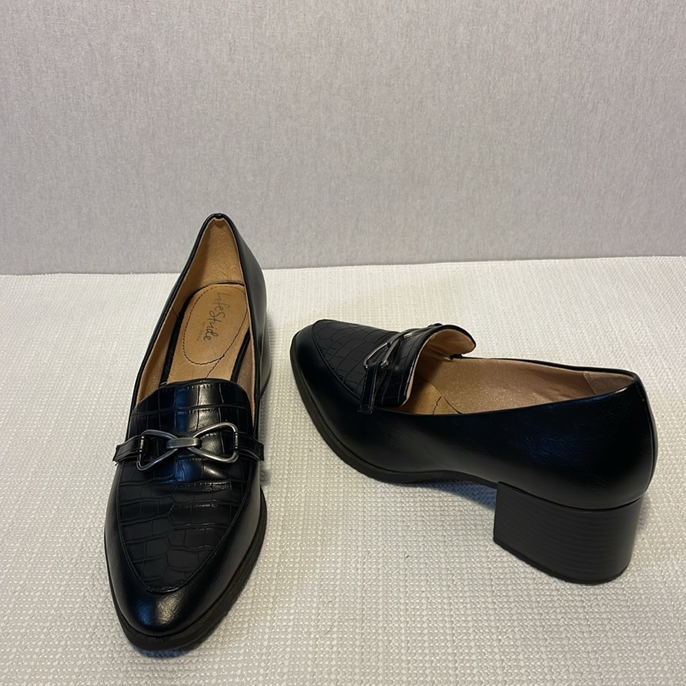 Life stride, block heel, black loafers. Size 11